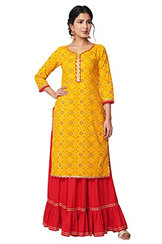 Image of GOD BLESS Yellow Colored Bandhani Printed Kurta With Skirt