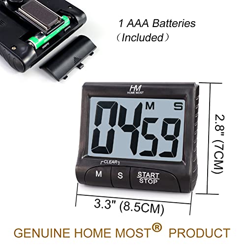 2-Pack Large Display Kitchen Timer - 3" Digital Timer Magnetic Back Loud Alarm - Black Cooking Timers for Kitchen Teachers Students Games Meetings - Sports Timers for Workouts Exercise