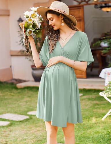 Image of Ekouaer 3 in 1 Labor and Delivery Gown for Hospital Short Sleeve Maternity Nursing Dress Nightgown Postpartum Sleepwear