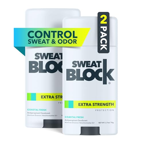 SweatBlock Deodorant Antiperspirant for Women & Men - 24-Hour High Degree Sweat & Odor Protection - Non-Irritating Smooth Glide - Coastal Fresh Scent (2 Pack)
