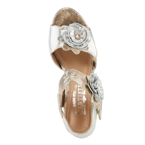 Spring Step L'Artiste Women's SMASHING Metallic Leather Sandals - Opulent Decorative Flowers, Sculpted Jewel Heel, Wearable Art Footwear4