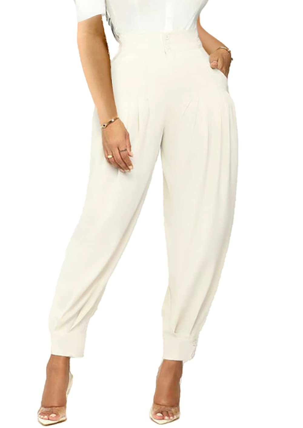 Miiyana Women High Waisted Dress Pants Business Casual Wide Leg Cuffed