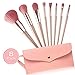Juegos de Brochas de Maquillaje 8 Piezas Profesionales, Incluyen Brocha para Base/Brocha para Sombra de Ojos/Brocha para Rubor, etc, Juego de Brochas para Maquillaje Viaje con Bolsa Cuero PU (Rosa)