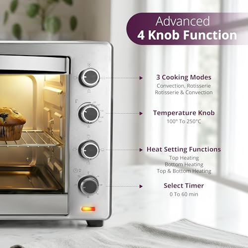 Image of iBELL 100L Electric Oven IBLEOSS100LG | 2800W High Power | Rotisserie, Convection & Inner Lamp | Stainless Steel Body | Multi-Function Baking, Grilling & Toasting Oven