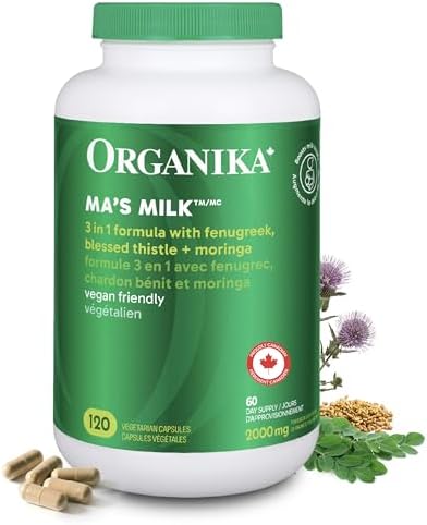 Organika Canadian-Made Ma's Milk- Supports Breast Milk Production- Contains Blessed Thistle, Fenugreek, and Moringa- 120 vcaps