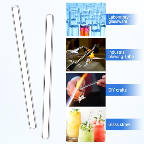 Worldity 20pc 8" Long Glass Borosilicate Blowing Tubes, 12mm OD, 8mm ID, 2mm ...