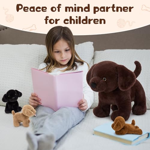 MorisMos 4 stücke Labrador Retriever Plüschtier Set, 40cm riesen Hund Kuscheltier Stofftier XXL Realistisch mit 3 Babys welpen im Bauch, Plüschhund Weihnachten Geschenk für Kinder Baby