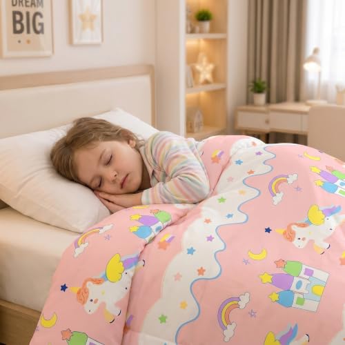 Image of Filymore Star Unicorn Comforter for Kids Girls - Cute Cartoon Print 300 TC Single Bed Blanket, Microfiber Dohar for Boys & Girls | Soft Kids Winter & Summer Quilt | 60x90 Inches (Peach)