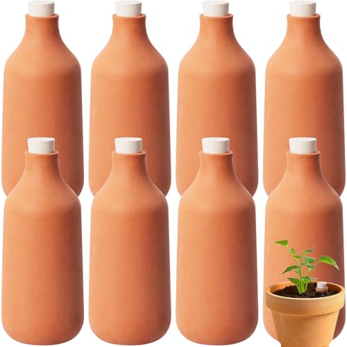 Acellegic 8 Pcs Ollas Terracotta Watering Pots Self-Watering Clay Plant Insert Spikes Globes Watering System for Garden Plants Outdoor Indoor Plants Irrigation with Rubber Stopper Easy to Refill