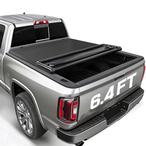 Image of RHOBRA Soft Quad-Fold Truck Bed Tonneau Cover Compatible with 6.4ft Bed(No RamBox) of 2009-2018 Dodge Ram 1500, 2010-2026 Ram 2500 3500, 2019-2024 Classic, 26.5oz Vinyl Weather Resistant Bed Cover