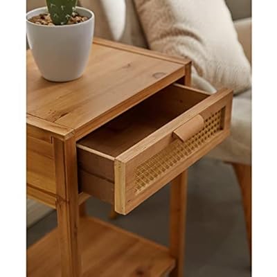 COZAYH Set of 2 Modern Minimalism Nightstand End Table Side Table with Woven Pattern Drawer and Shelf Storage, Rustic… 41HgjiCZkpL. SS400