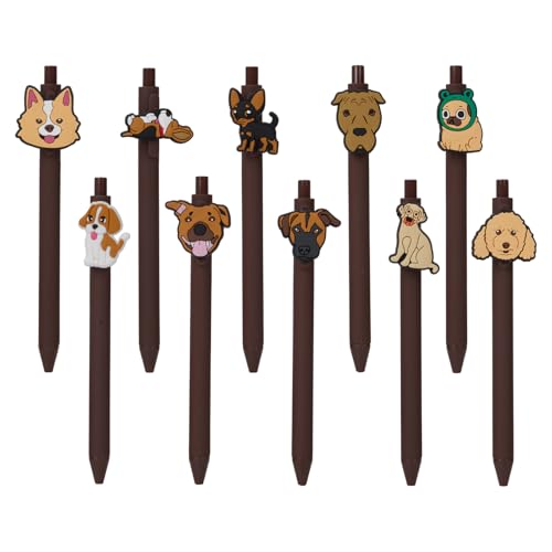 LWDDLDHY 10 Pcs Kawaii Dog Theme Ballpoint Pens, Funny Retractable 0.5mm Black Ink Ballpoint for Kids Students Office School Stationery & Home Supplies Birthday Party Gifts
