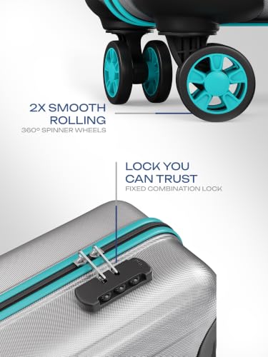 Image of Safari Astra Neo 8 Wheels Set of 2 (Cabin + Medium) Trolley Bags, Hard Case Polycarbonate, 360 Degree Wheeling Luggage for Men & Women, Travel Bag Suitcase for Travel, Silver