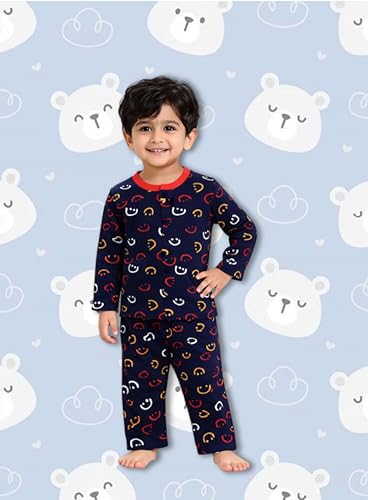 Image of 3BROS Kids Pure Cotton Night Suit Set | Boys Girls Printed Sleepwear Shirt & Pajama Clothing Combo | Soft Breathable Night Dress Outfit | Pack of 2