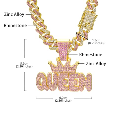Queen Hip-hop Cuban Chain, Rhinestone Pendant Necklace Jewelry For Women，Women's Fashion Jewelry2