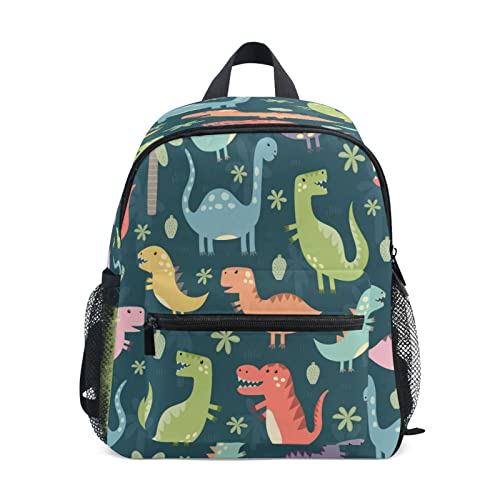 Mochila de dinosaurio para niñas y niños, pequeña bolsa de hombro escolar con etiquetas de nombre, bolsa de viaje para estudiantes preescolares, bolsa de pañales para jardín de infantes con correa