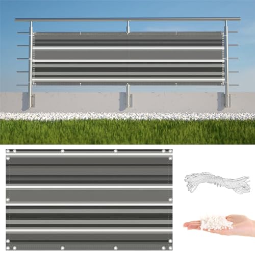 Valla para balcón, 1,2 m x 5 m, protección UV, resistente a la intemperie, para apartamentos al aire libre, diseño de rayas blancas y negras, con ojales, bridas y cordón