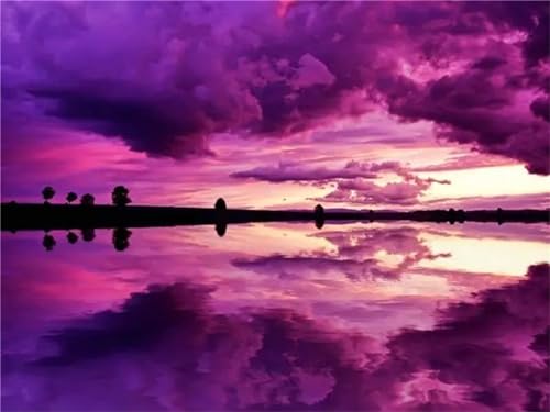 Diamant Painting Kit Complet Paysage Nuages Violet Cristal Strass 60x80cm