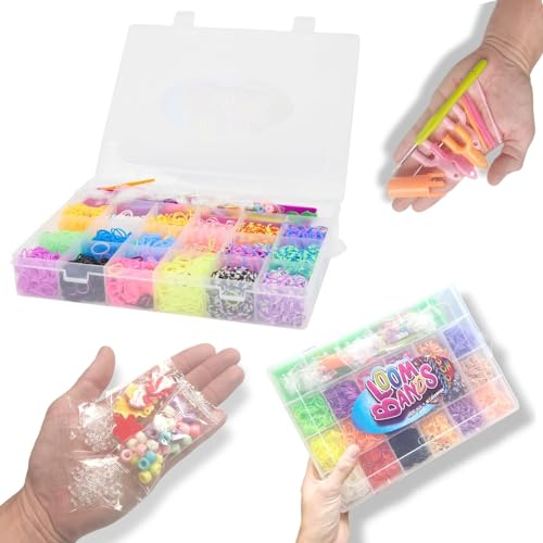 ANTEVIA - XXL 5000 PCS Malette d'élastiques pour bracelet GÉANTE 4800 Élastiques + 200 Accessoires | Kit bricolage Loisir créatif | Enfant Adulte (Loom)