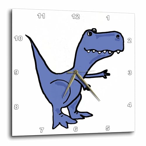 3dRose DPP_200181_1 Funny Blue Trex Dinosaur Cartoon Wall Clock, 10 x 10
