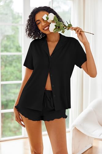 Image of Ekouaer Pajamas Set for Women Short Sleeve Sleepwear Button Down Pjs Lounge Sets Soft Nightwear
