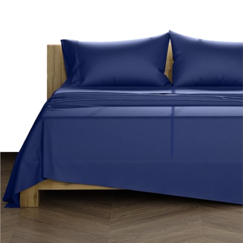 Image of TEXAS LINEN CO. 100% Egyptian Cotton Split King Sheet Sets - Luxury 1000 Series Lonestar Lovin' Collection Split King Sheet Set (5 PC, Navy Blue), Cooling, 16 inch Deep Pocket Sateen Hotel Bed Sheets