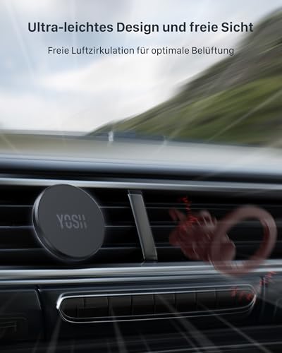 YOSH für MagSafe Autohalterung, [1-Sekunden-Installation & vollständiger Gummischutz], Ultra-Stabiler Lüftung Handyhalterung Auto mit N55 Magnet, für iPhone 17/16/15/14/13/12 Serie, ohne Metallplatte