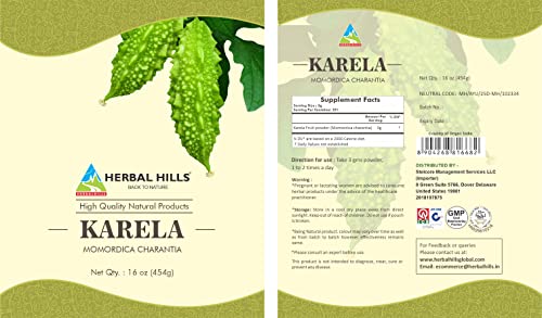 Herbal Hills Bitter Melon Powder | Karela Powder 16oz - 454gm, Momordica charantia