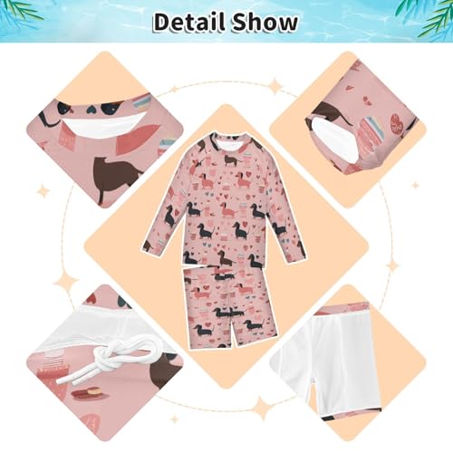 Dachshund Sweet Love Boys Swimsuit Rash Guard Toddler Kids Long Sleeve Swim Shirt and Trunks Swimwear Set 3-10Y3