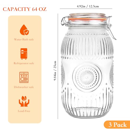 Image of Amzcku Wide Mouth Vintage Mason Jars with Airtight Lid 64oz 2 Quart, Canister Quart Jars for Kitchen Storage - for Coffee, Sugar, Beans 3 Pack