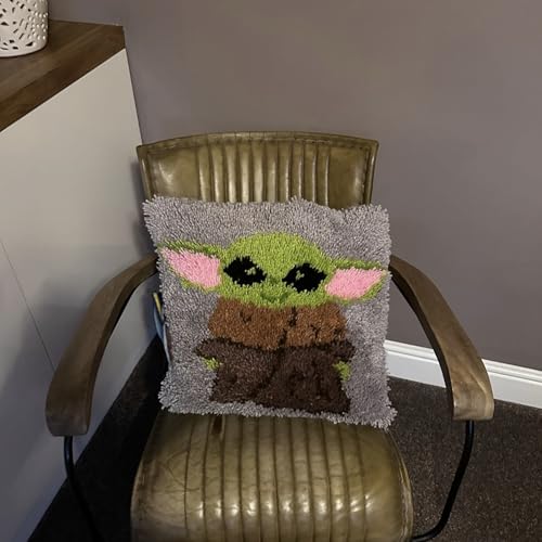 ROCKY&CHAO Knüpf-Set –Kissenbezug &Knüpfteppich zum Selbermachen (ohne Kissenfüllung),43 * 43 cm,Latch Hook Kit für Erwachsene und Kinder, DIY Heimdeko Grey