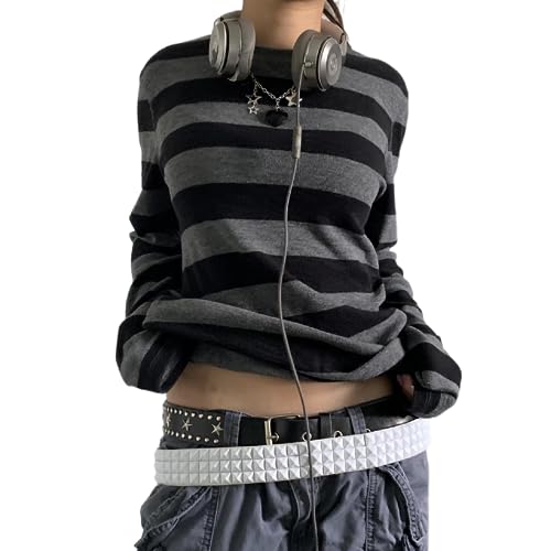Chemise rayée femme Y2K vintage style t-shirt baggy Harajuku oversize