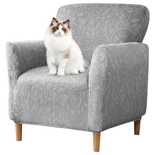 WTHAVEN Stretch Modern Banquet Armchair Slipcover 1-Piece Accent Chair Covers with Arms Soft Chair Slipcovers for Living Room Armchair Furniture Protector Office Reception Reading Sofa (Light Gray)