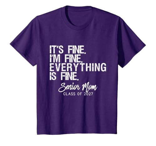 Retro I'm Fine Everything is Fine Senior Mom Class of 2027 T-Shirt, Youth, Purple, Small
