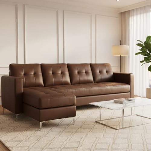 Image of CASASTYLE Madison 5 Seater Leatherette LHS L Shape Sofa Set (Brown) Premium Finish | Ideal for Living Rooms