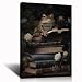 Moody Frog Flower Books Print,Green Toad Witch Bookstore Poster,Dark Academia Print,Dark Floral Сottagecore Decor,Gothic Witch Frog Oil Painting 24L''X36W''inch Framed