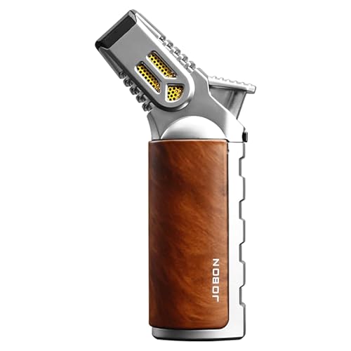 JOBON Torch Lighter - Refillable Butane Torch with Adjustable Flame & Ignition Lock with Gift Box (Without Butane Gas) (Silver Orange)