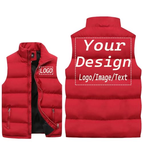 ZYWEHC DIY Logo Ärmellose Herrenweste mit Stehkragen, Dick Gefüttert Winddicht Winter Mantel Individueller Aufdruck Warme Weste Personalisiertes Geschenk Color1,3XL
