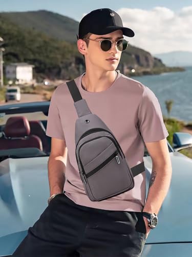 Image of AOSTIHOT Sling Bag Crossbody Bags for Men Women, Small Sling Backpack Cross Body Chest Daypack for Travel Casual Running Hiking Grey