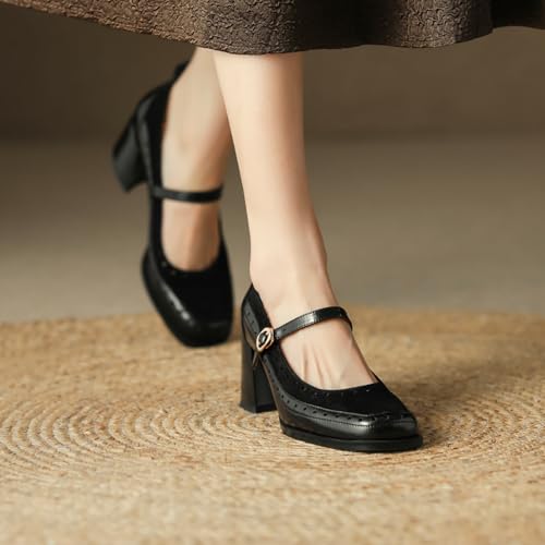 U-lite Women's Pumps Mary Jane High Heel Square Toe Oxfords Dress Shoes Casual Style4