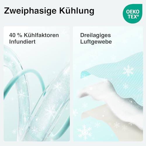 Novilla Cooling Matratzenauflage 120x200cm, Gewebe mit Kühlfaktor, Atmungsaktiv und Hautfreundliches, Dreilagiges Air-Layer-Gewebe, 3 cm Stützende Faserpolsterung, 30 cm Elastische Kante, Oeko-TEX