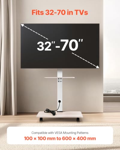 Miniatura 2 de Vevor Soporte De Tv Con Ruedas Para Televisores De 812,8-1778 Mm De Hasta 40 Kg, Rotación De 25 A La Izquierda Y A La Derecha, Soporte De Tv Con Altura Ajustable Y Estante Para Sala De Estar