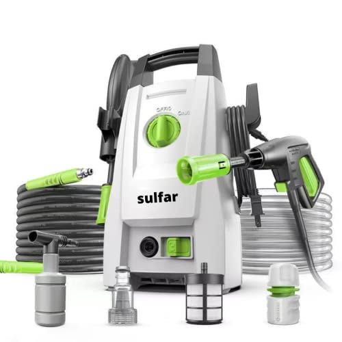 Image of Sulfar Lutian Car Washer High Pressure Pump - 1200W|Pressure-100 Bar, Max Flow-390 l /h, Working Radius +9m, Spray Jet Gun w Ext. Rod, Hose Pipe; Portable; for Cleaning /Washing Car, Bike, Home, Vehicle