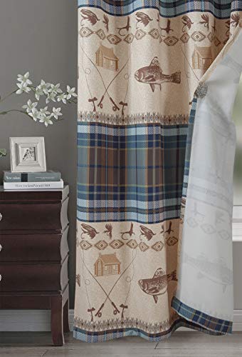 Rustic Modern Farmhouse Cabin Lodge Window Treatment Grommet Curtain Set With Patchwork Of Cabin And River Fly Fishing Themes Â€“ Curtain Set (River Lodge, Thermal) #TOP1