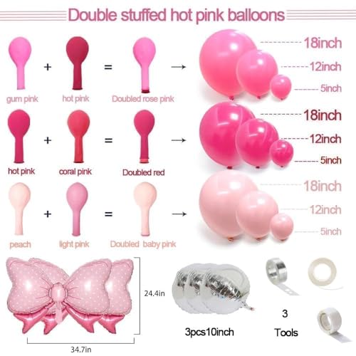 Image of Pink Balloon Arch Kit Double Stuffed Peach Pink Bow Balloon Garland Foil Silver Balloons For Happy Birthday Baby Shower Bridal Shower Wedding Girls Women Theme Tea Party Decor