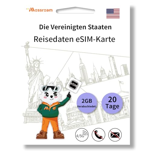 USA-Daten-eSIM-Karte: Täglich 2 GB Highspeed-Daten, 20-Tage-Prepaid-Tarif, Hotspot-Unterstützung, QR-Code, kein Vertrag, Keine SIM-Karte, Keine Sprachanrufe, Keine SMS