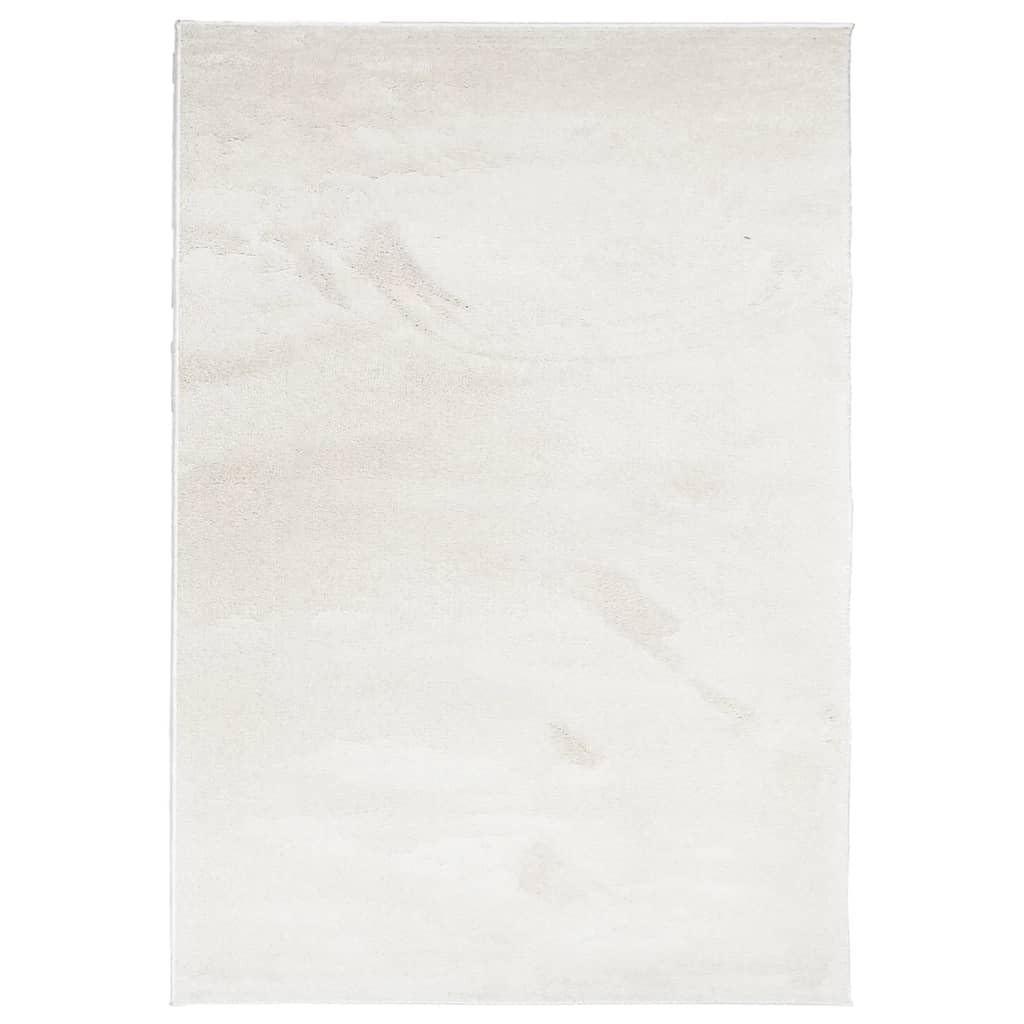 Tapis Oviedo beige 160x230 cm à poils courts en polyester moelleux pour salon