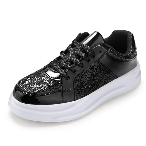 KUNWFNIX Women's Glitter Tennis Sneakers Dressy Sparkly Shiny Sequin Shoes Platform Lace up Casual Walking Bling Glitter Fashion Sneaker2
