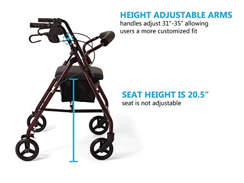 Medline Steel Foldable Adult Rollator Mobility Walker With 6” Wheels, Burgundy #TOP3