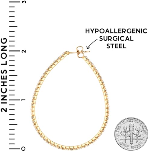 Simulated Diamond Teardrop Hoop Earrings for Women - Gold or Silver Rhinestone Hoops, Hypoallergenic and Safe for Sensitive Ears4